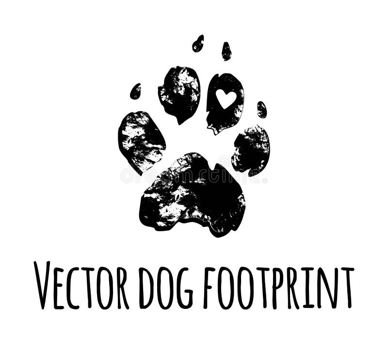 Vector dog grunge footprint.Black pet doggy textured paw mark silhouette drawing sign illustration isolated on white background.T shirt print design.Sticker.Puppy footstep trail,heart icon texture . Vector dog grunge footprint.Black pet doggy textured paw mark silhouette drawing sign illustration isolated on white background.T shirt print design.Sticker.Puppy footstep trail,heart icon texture .