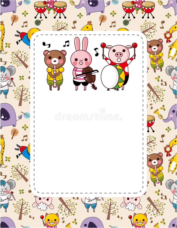 Animal play music card, drawing. Animal play music card, drawing