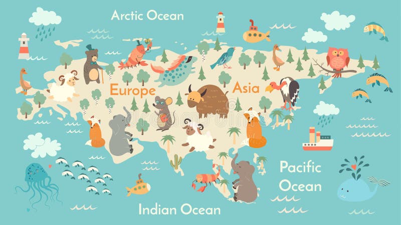 Djurvärldskarta, Eurasia stock illustrationer Djurvärldskarta, Eurasia stock illustrationer