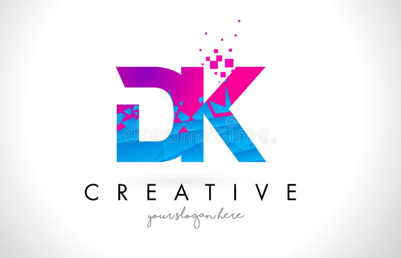 DK D K Letter Logo with Broken Shattered Blue Pink Triangles Texture Design Vector Illustration. DK D K Letter Logo with Broken Shattered Blue Pink Triangles Texture Design Vector Illustration.