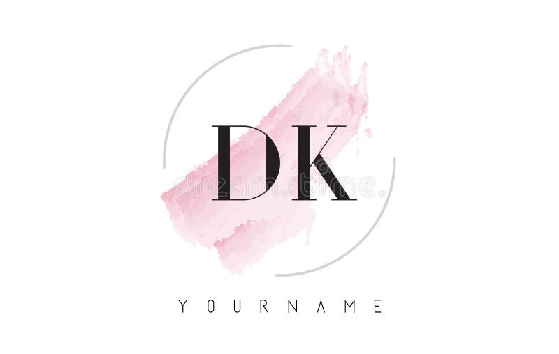 DK D K Watercolor Letter Logo Design with Circular Shape and Pastel Pink Brush. DK D K Watercolor Letter Logo Design with Circular Shape and Pastel Pink Brush.