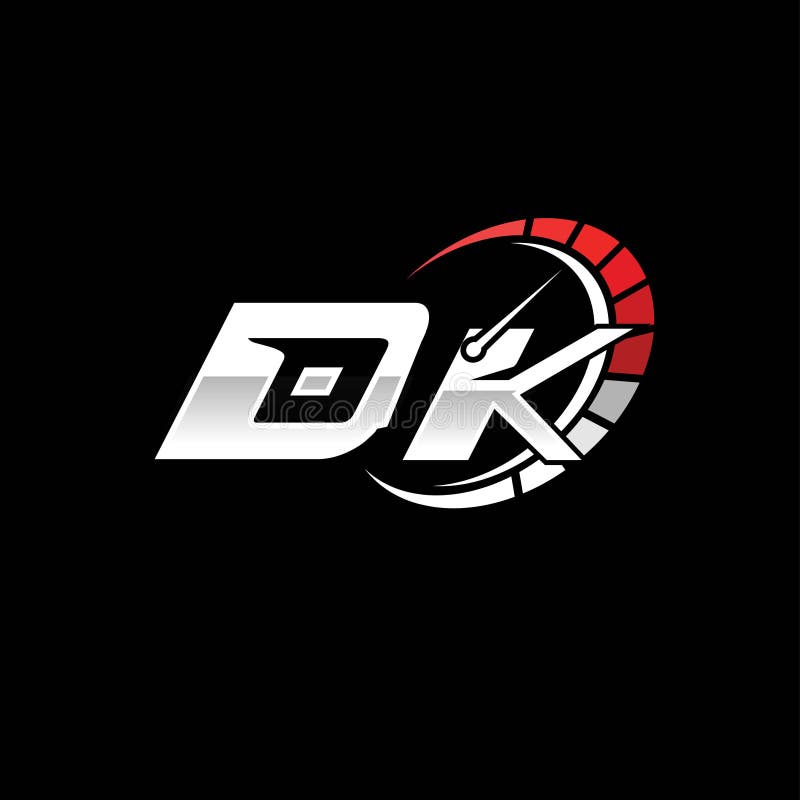 DK logo initial monogram with speed meter style design in black background. Racing speed logo letter, speedometer monogram design. DK logo initial monogram with speed meter style design in black background. Racing speed logo letter, speedometer monogram design