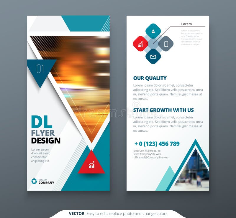 DL Flyer design. Teal template dl flyer banner. Layout with modern triangle photo and abstract background. Creative concept flyer, banner or brochure