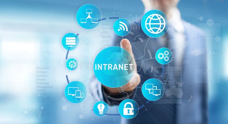DMS (sistema di gestione documenti di comunicazione aziendale Intranet) Concetto sulla tecnologia della sicurezza informatica fotografie stock