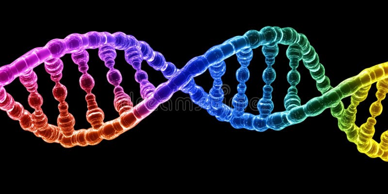 DNA arcobaleno Helix Codice genetico Sfondo astratto 3D Cellulometria Cellulometria doppio colori scuri illustrazione vettoriale