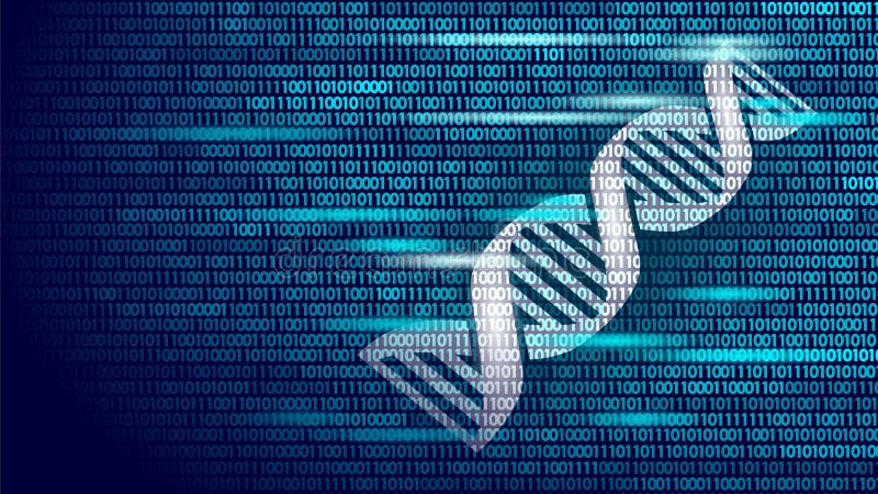 DNA binary code future computer technology concept. Genome science structure modified GMO engineering molecular symbol stock illustration DNA binary code future computer technology concept. Genome science structure modified GMO engineering molecular symbol stock illustration