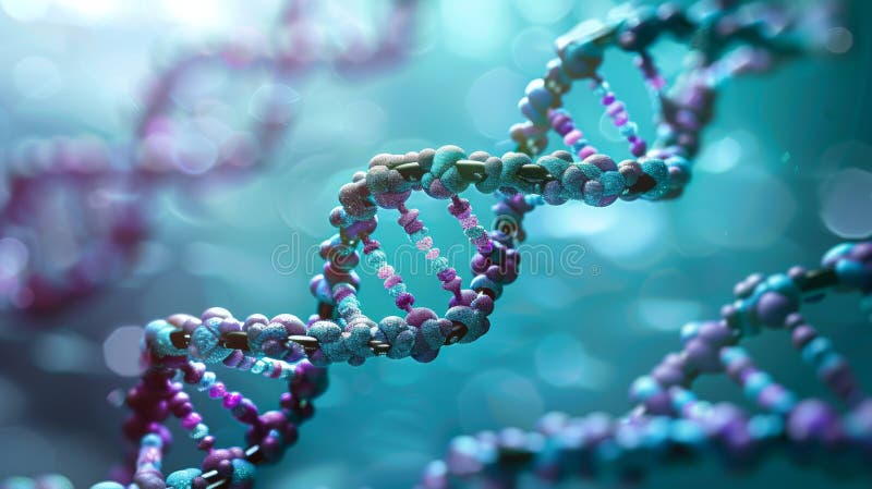 A detailed view of a 3D DNA helix with bokeh background. image. Gene sequence stock images, royalty-free photos and pictures