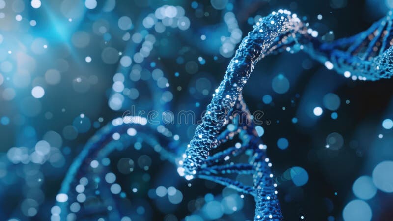 Closeup view of a DNA double helix in a glowing blue background. Gene sequence stock images, royalty-free photos and pictures