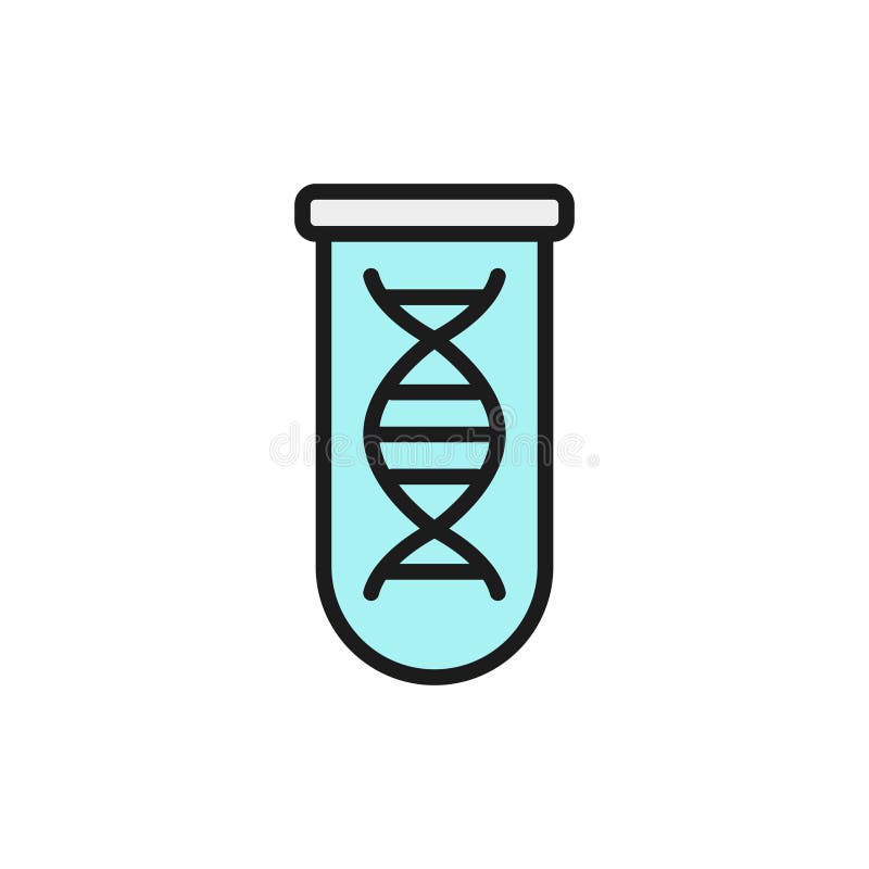 DNA molecule in test tube flat color line icon. stock illustration