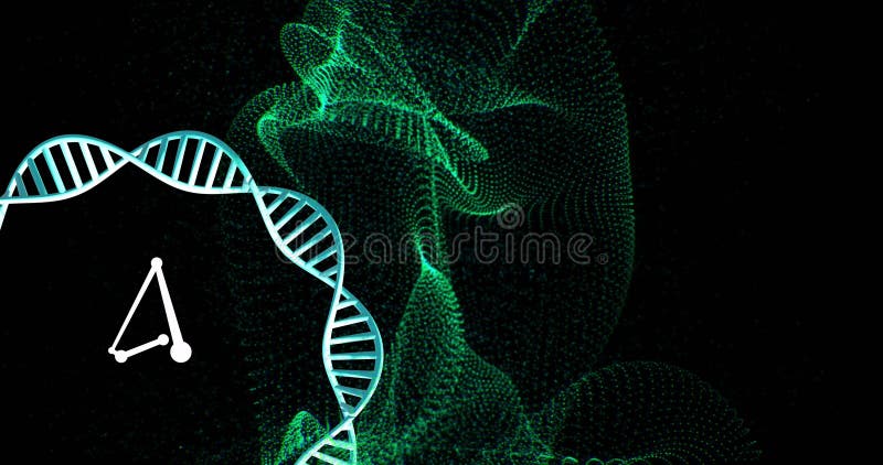 DNA strand and abstract green digital waves, scientific data processing image royalty free illustration