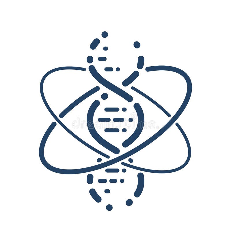 DNA-streng en atoomvector eenvoudig lineair pictogram, wetenschaps- en biotechnologielijnsymbool