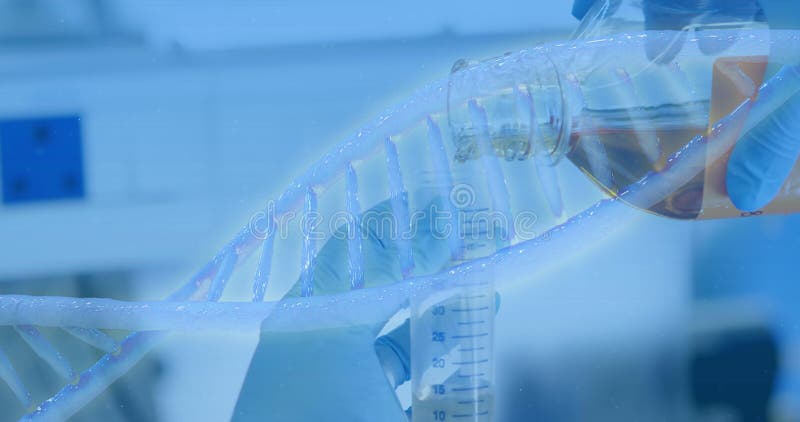 Dna structure spinning against health worker working in laboratory royalty free stock photography