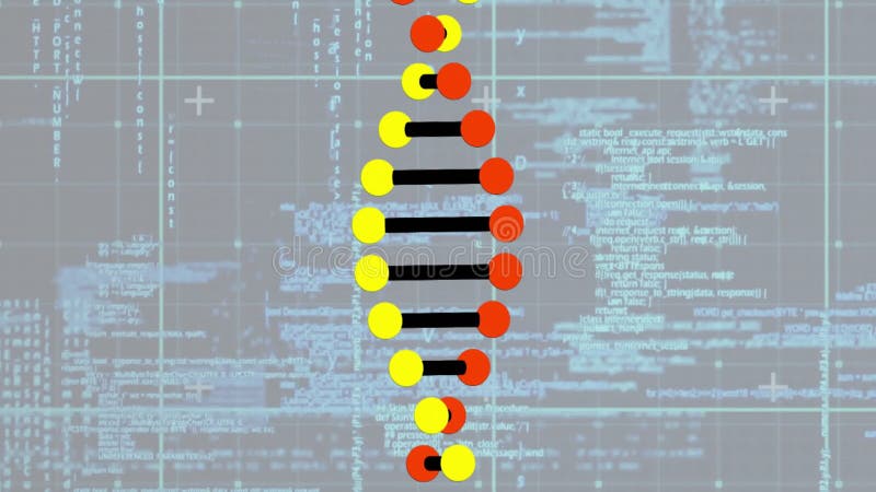 DNA-stränganimering över datorkod och bakgrundsinformation för databehandling stock illustrationer