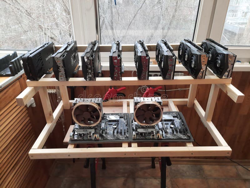 Setting up a cryptocurrency mining rig with optimal operating parameters royalty free stock images
