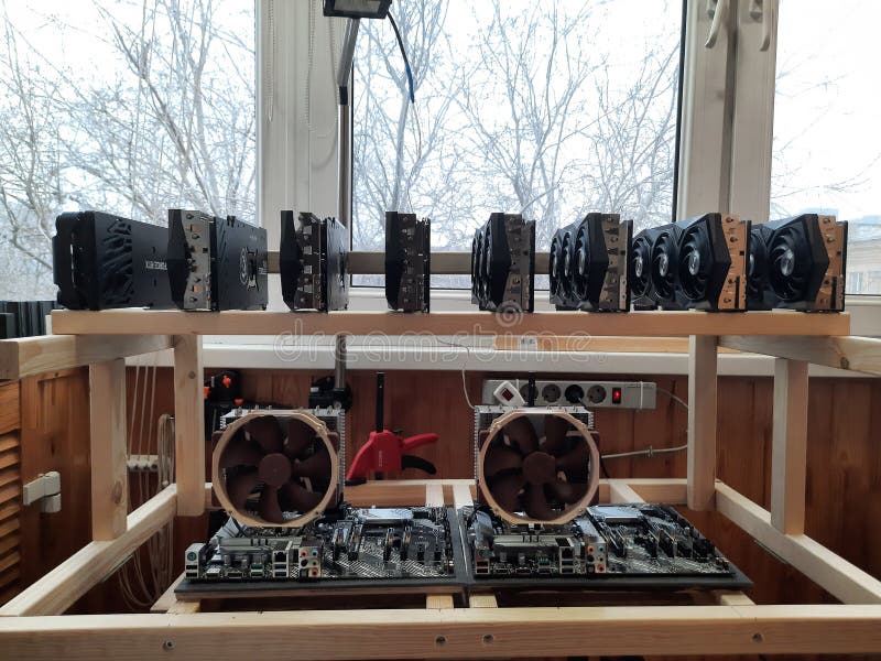 Setting up a cryptocurrency mining rig with optimal operating parameters royalty free stock photography