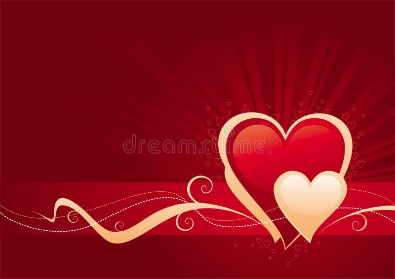 Valentines day, vector background with two hearts and decorative elements. Valentines day, vector background with two hearts and decorative elements