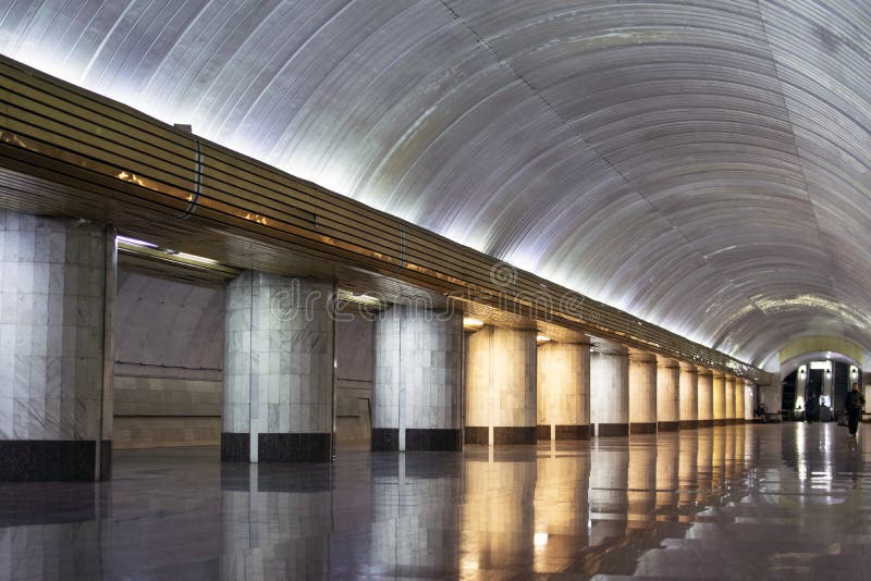 Dnipro, Ukraine. December 02, 2018: Metro station. Perspective station Vokzalnaya.