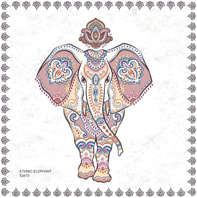 Do elefante étnico indiano gráfico dos lótus do vetor do vintage pancadinha sem emenda ilustração do vetor Do elefante étnico indiano gráfico dos lótus do vetor do vintage pancadinha sem emenda ilustração do vetor