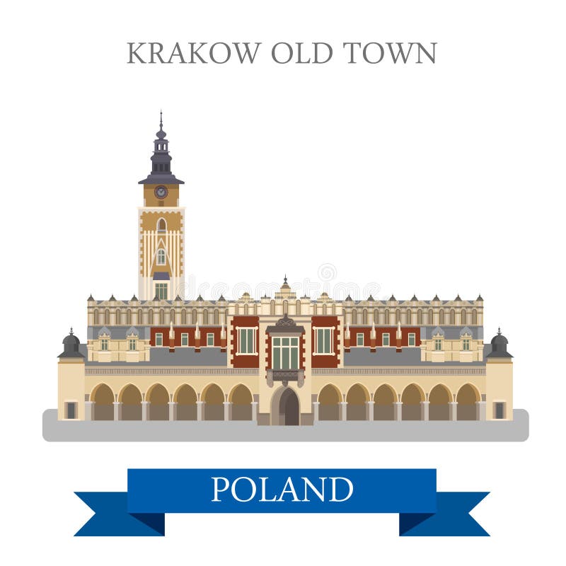 Do Polônia velho da cidade de Krakow marco liso da atração do vetor de Europa ilustração stock Do Polônia velho da cidade de Krakow marco liso da atração do vetor de Europa ilustração stock