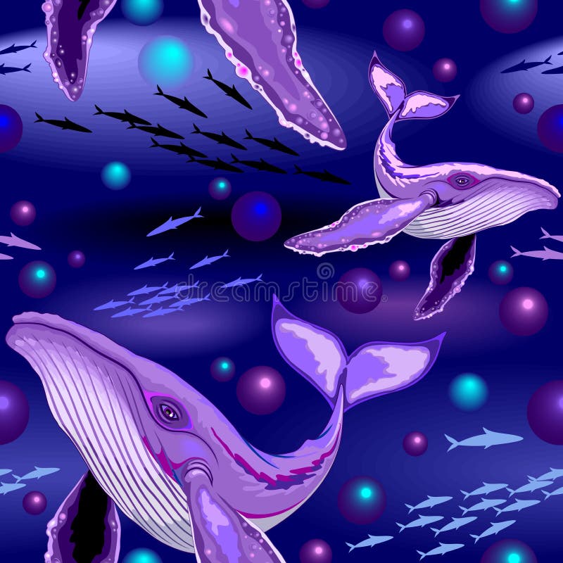 Do vetor subaquático surreal da criatura do roxo da baleia de corcunda teste padrão sem emenda ilustração do vetor Do vetor subaquático surreal da criatura do roxo da baleia de corcunda teste padrão sem emenda ilustração do vetor