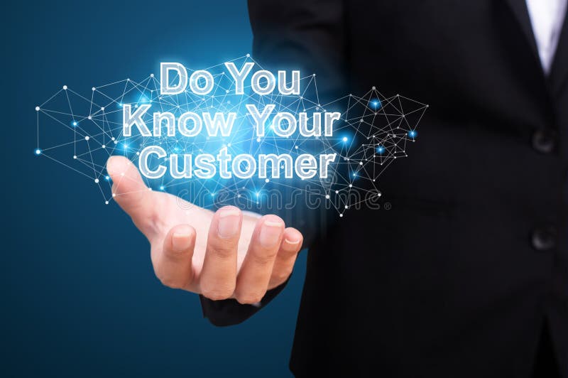 Do You Know Your Customer in hand businesswoman royalty free stock image