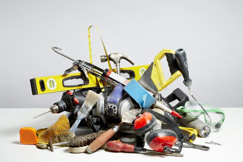 Do it yourself tools in pile on white background stock photography