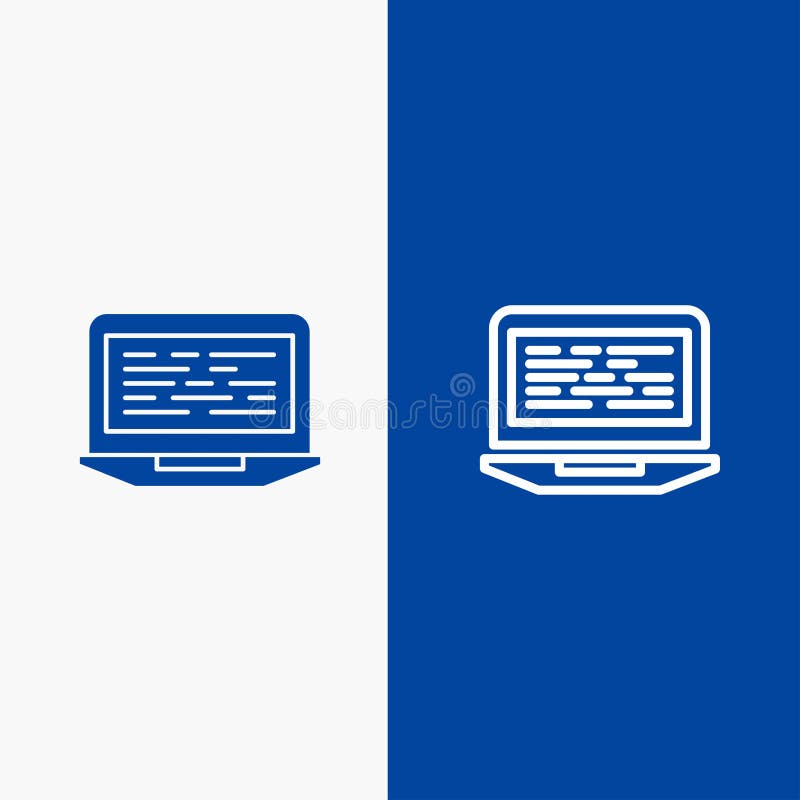 Do ícone contínuo azul da linha e do Glyph de bandeira do ícone contínuo do portátil, da codificação, do código, da tela, da linh ilustração do vetor Do ícone contínuo azul da linha e do Glyph de bandeira do ícone contínuo do portátil, da codificação, do código, da tela, da linh ilustração do vetor