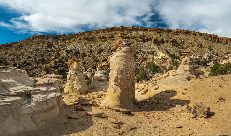 Panoramic Composition Of Cretateous Sandstone Hoodoos Located In The Ojito Wilderness Area, Sandoval County, New Mexico. Panoramic Composition Of Cretateous Sandstone Hoodoos Located In The Ojito Wilderness Area, Sandoval County, New Mexico