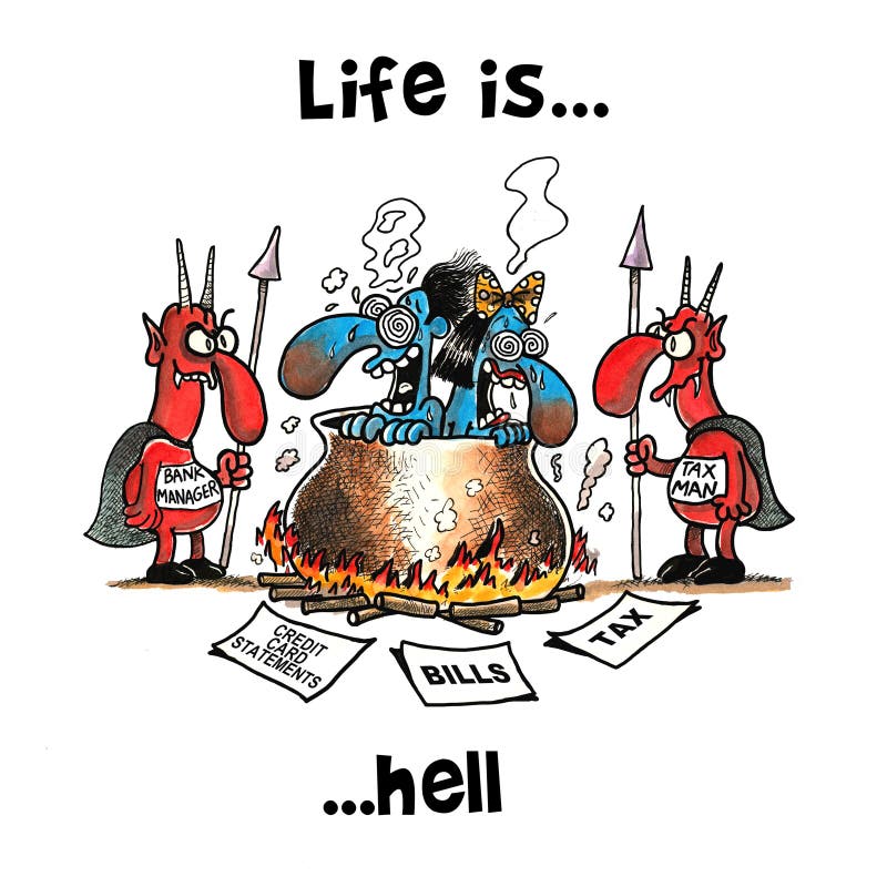 Dobiera się w piekła ` s bojlerze gotuje się piekło demonami royalty ilustracja Dobiera się w piekła ` s bojlerze gotuje się piekło demonami royalty ilustracja
