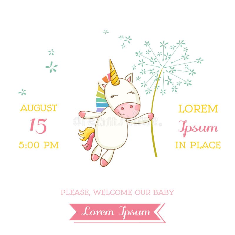 Doccia di bambino o carta di arrivo - bambino Unicorn Girl illustrazione di stock Doccia di bambino o carta di arrivo - bambino Unicorn Girl illustrazione di stock