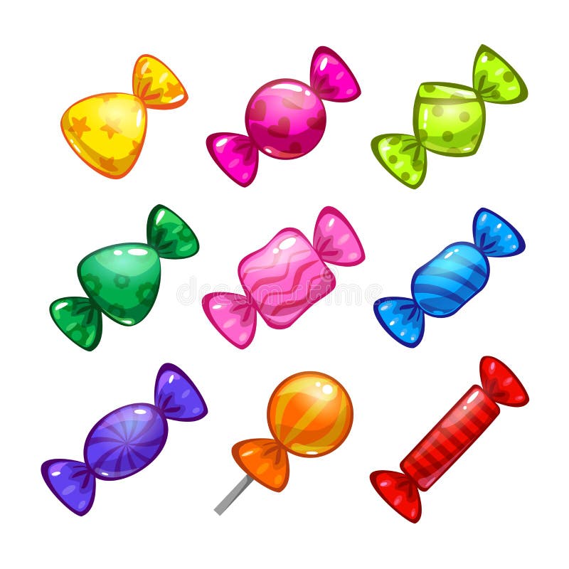 Doces coloridos dos desenhos animados engraçados ajustados ilustração stock