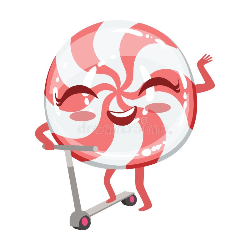 Doces duros no caráter humanizado do alimento dos desenhos animados do 'trotinette' Anime bonito ilustração stock Doces duros no caráter humanizado do alimento dos desenhos animados do 'trotinette' Anime bonito ilustração stock