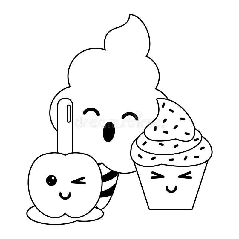 Desenhos Animados Do Kawaii Do Picolé Em Preto E Branco Ilustração