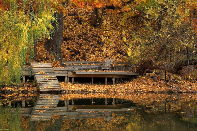 Dock on creek in fall