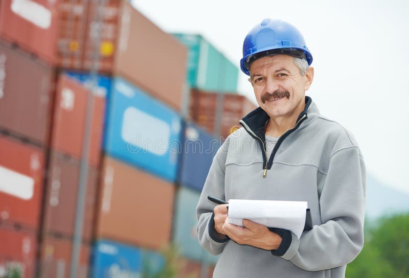 Dock warehouse worker stock image. Image of inspecting 33232923