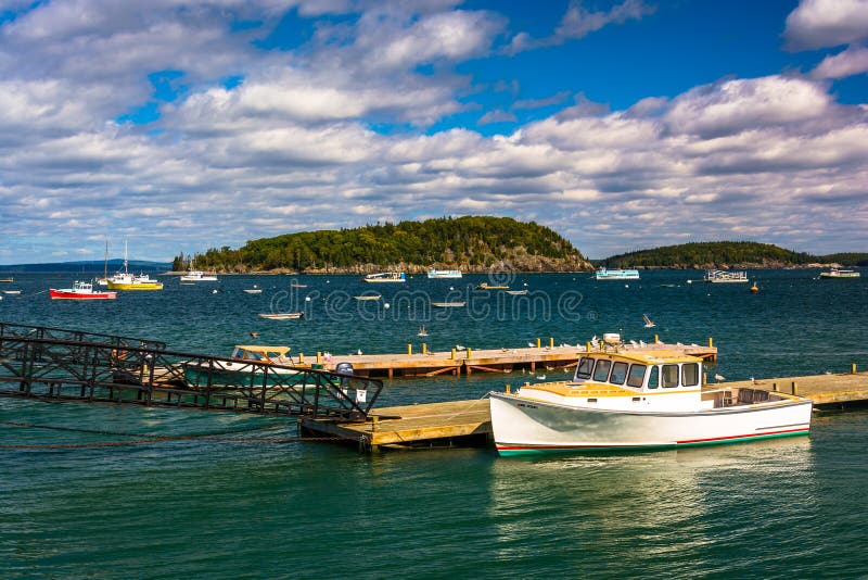 Docks and Boats in the Harbor at Bar Harbor, Maine. Editorial Photo
