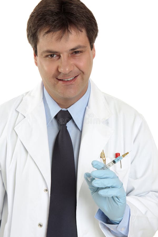 Docteur avec le pointeau de seringue image stock Docteur avec le pointeau de seringue image stock