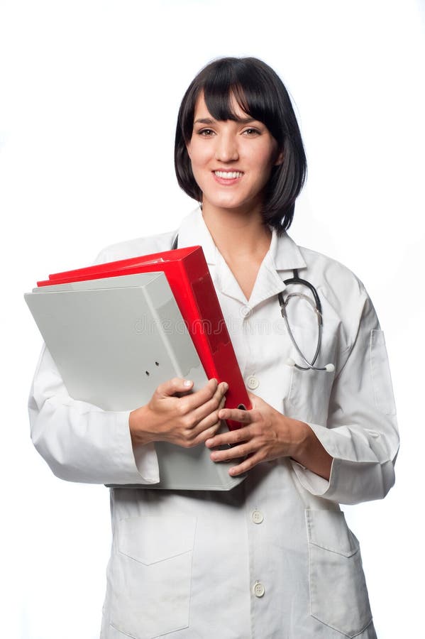 Docteur caucasien avec des dépliants images stock Docteur caucasien avec des dépliants images stock