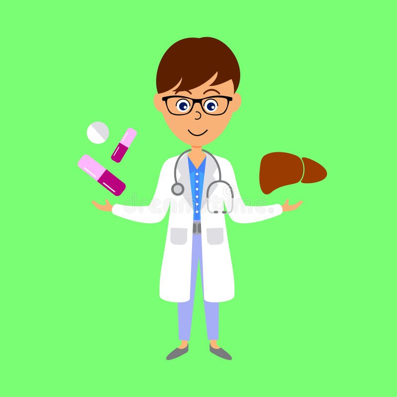 Docteur, foie et médecine de bande dessinée Concept de soins de sant? illustration libre de droits Docteur, foie et médecine de bande dessinée Concept de soins de sant? illustration libre de droits