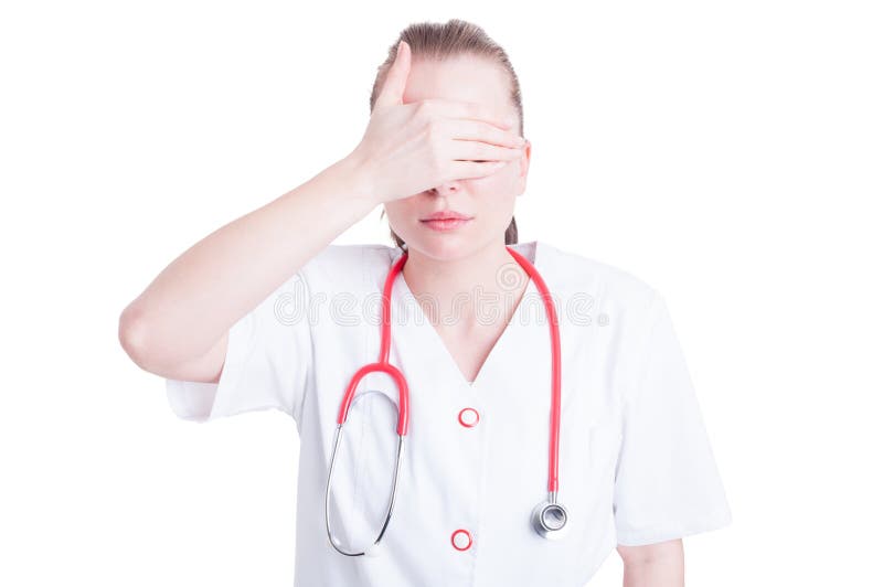 Docteur médical de femme couvrant ses yeux de main image stock Docteur médical de femme couvrant ses yeux de main image stock