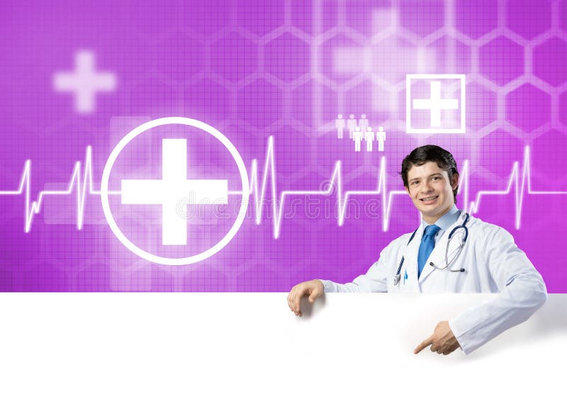 Doctor with banner royalty free stock photography
