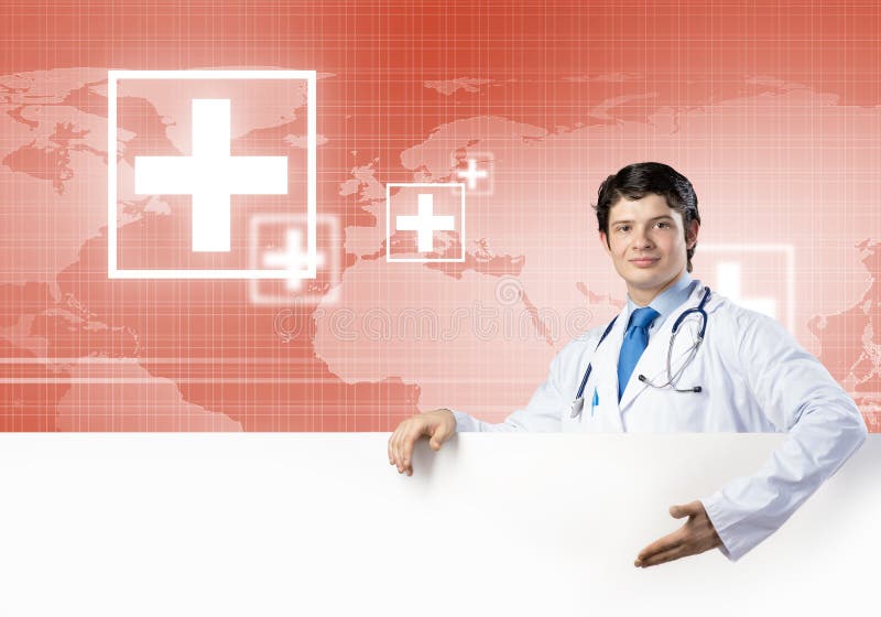 Doctor with banner royalty free stock photo