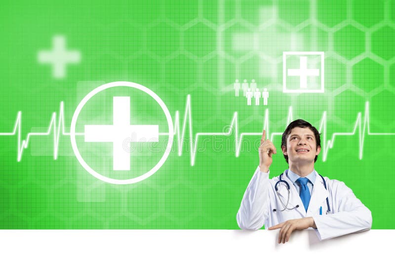 Doctor with banner stock image
