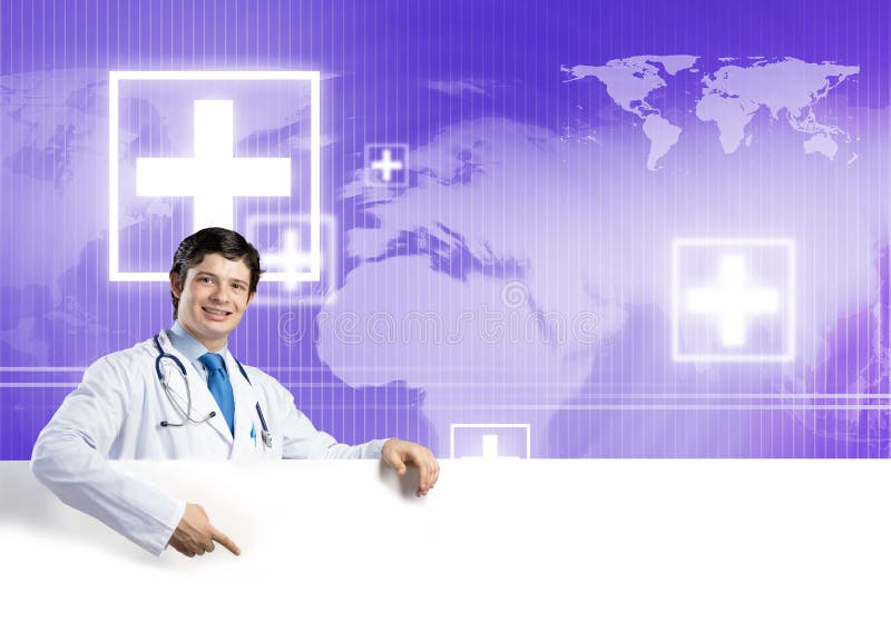 Doctor with banner royalty free stock image