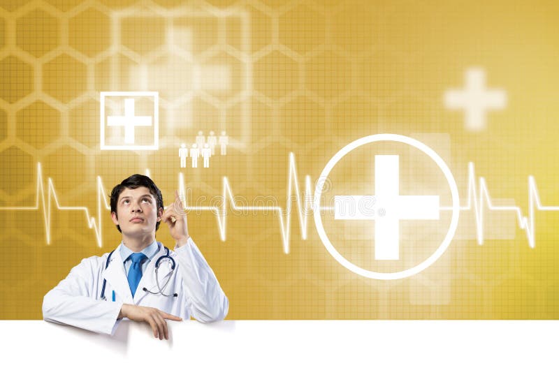 Doctor with banner stock photography