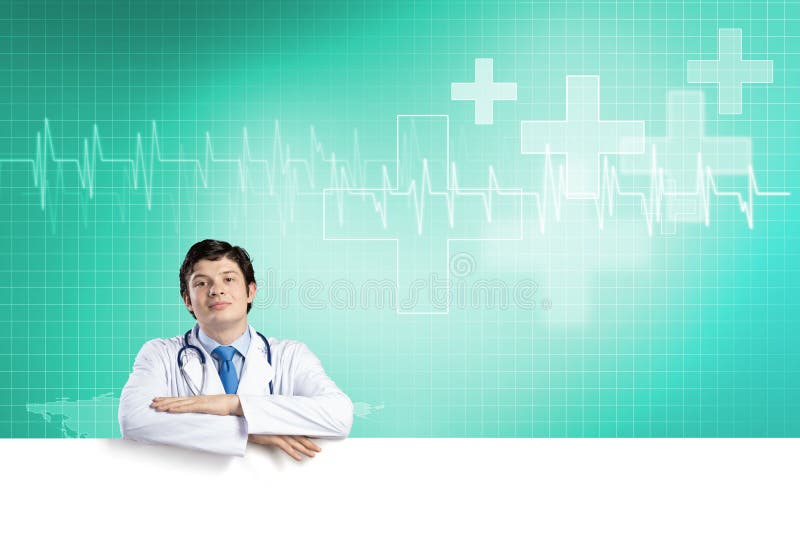 Doctor with banner stock photography