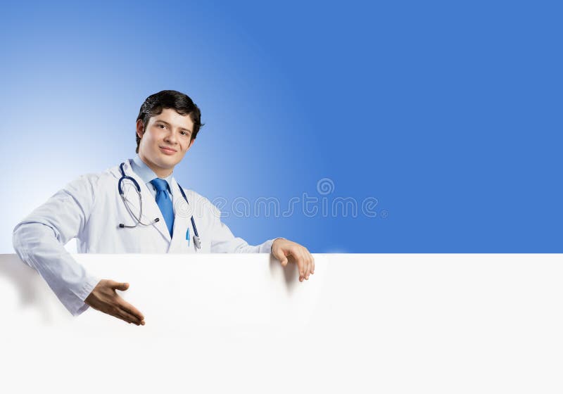 Doctor with banner royalty free stock image