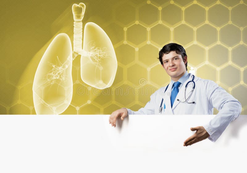 Doctor with banner stock photography