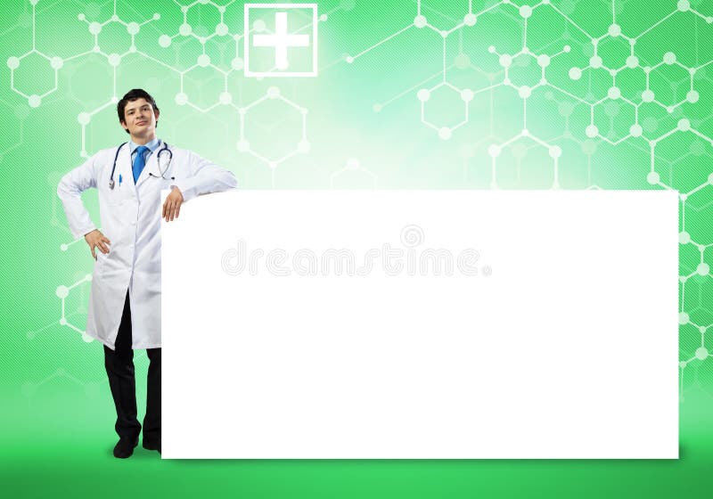 Doctor with banner stock illustration
