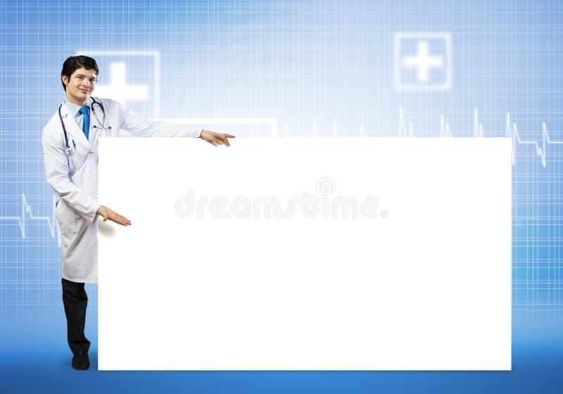 Doctor with banner royalty free stock photo